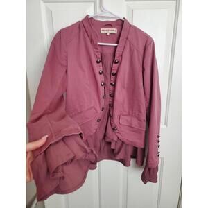FREE PEOPLE Romantic Ruffles Jacket Size Small Pink Women Coat Blazer Boho Fairy